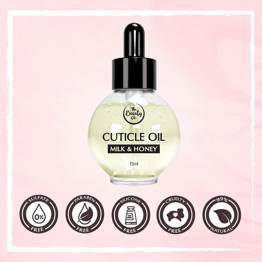 The Beauty Co. Milk & Honey Cuticle Oil, 15 ml | Apricot Oil | Grapefruit Oil | Jojoba Oil | Sunflower Oil 