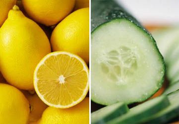 Drops of lemon juice and cucumber juice or dark circles